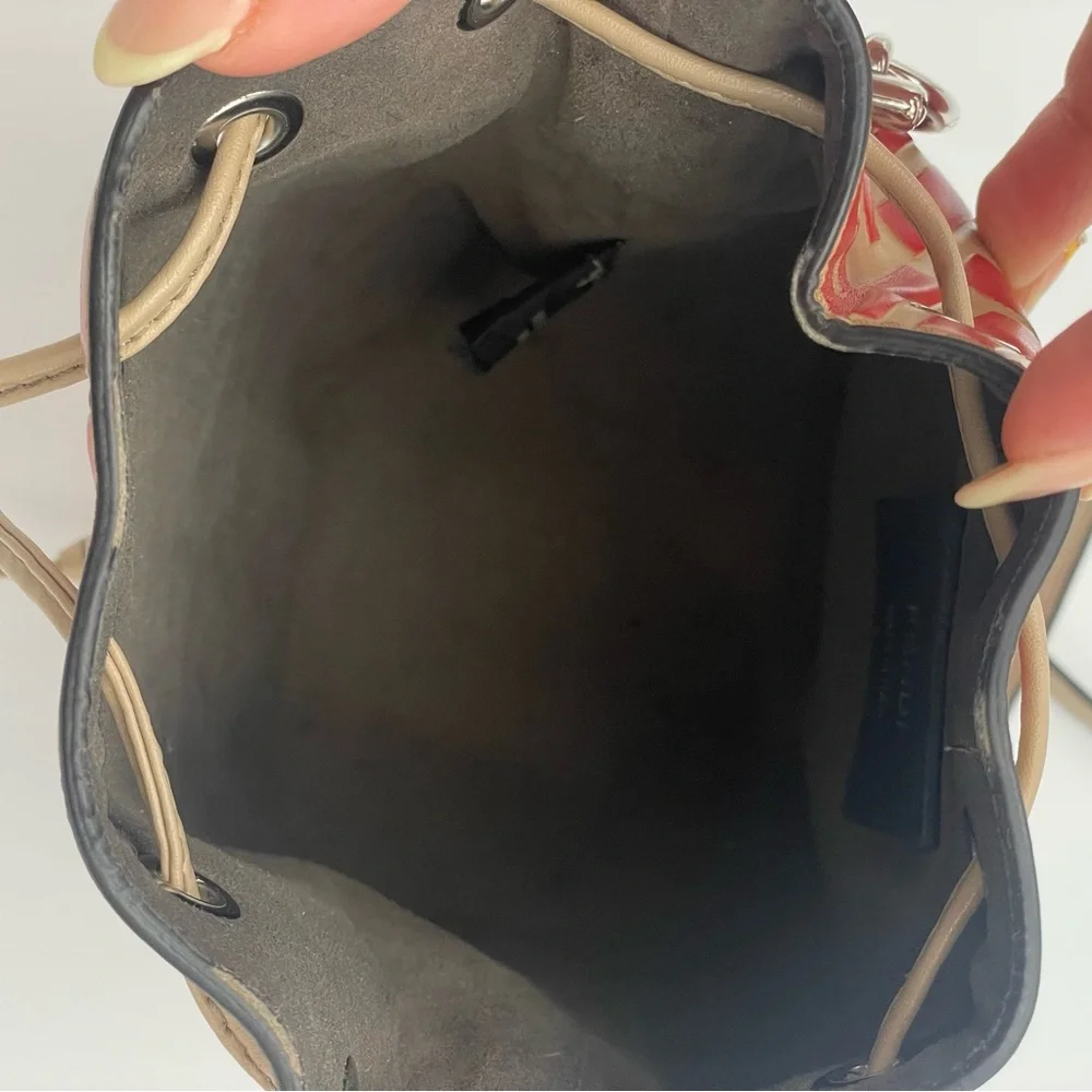 (SOLD) Fendi Monogram Embossed Beige/Red Leather Tresor Drawstring Bucket Bag - Picture 15 of 17